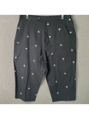 Briggs New York Women's Black Palm Tree Embroidered Cropped Pants 20W Cotton